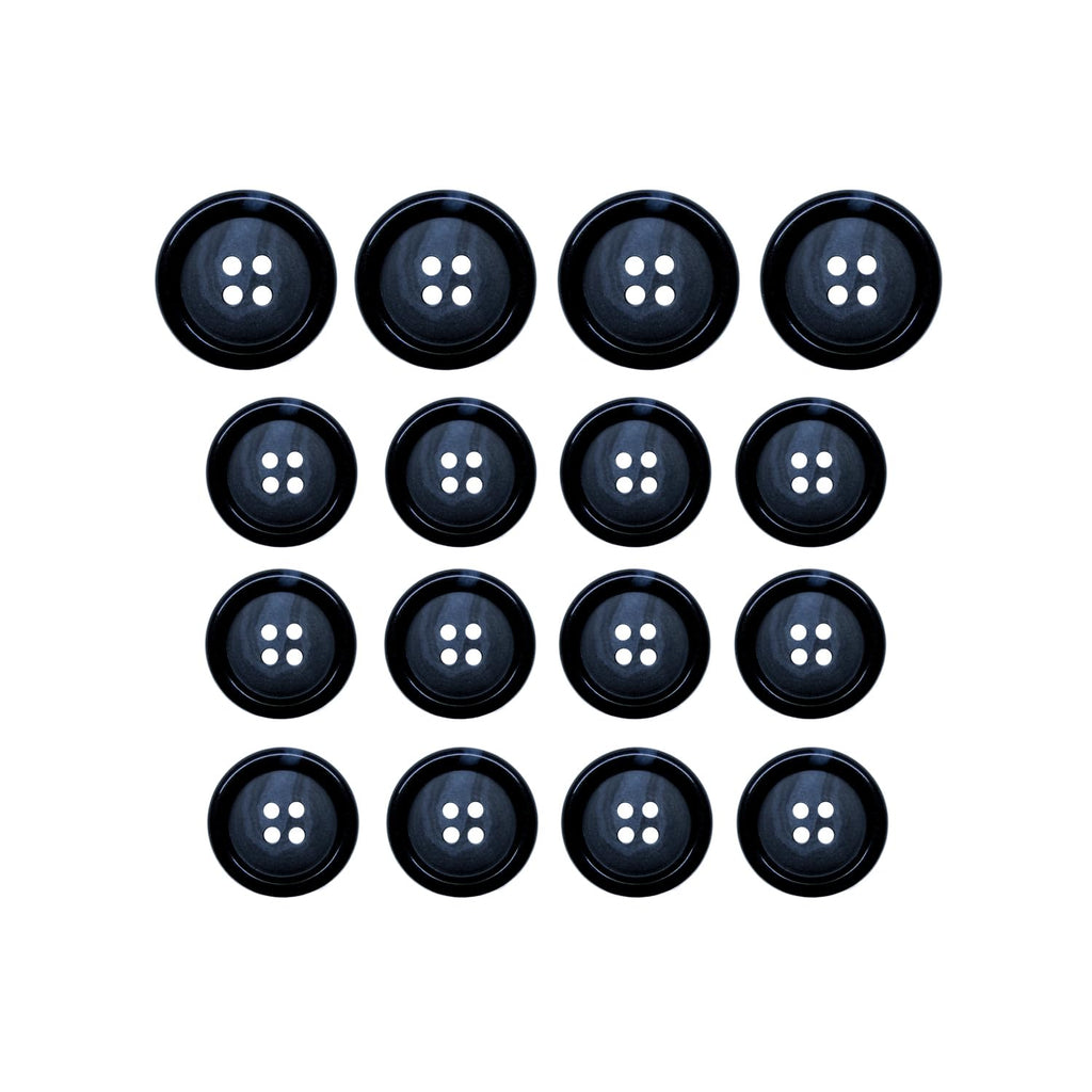 Luxury Suit Buttons 16 Pack, Bone Look Glossy 4-Hole Set, Blue Navy