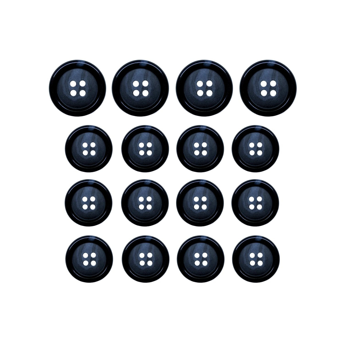 Luxury Suit Buttons 16 Pack, Bone Look Glossy 4-Hole Set, Blue Navy