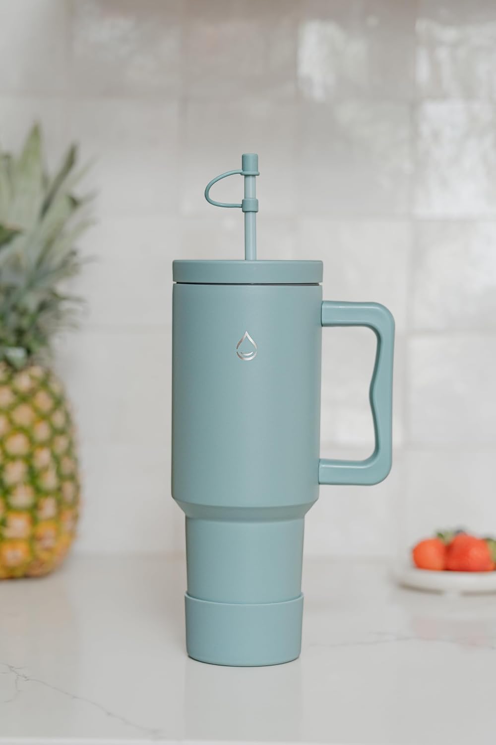 40 oz Tumbler with Handle, Fruit Infuser & Straw Lid : 50 Recipe Fruit Infusion eBook : Bottom Boot : Fits Cupholder
