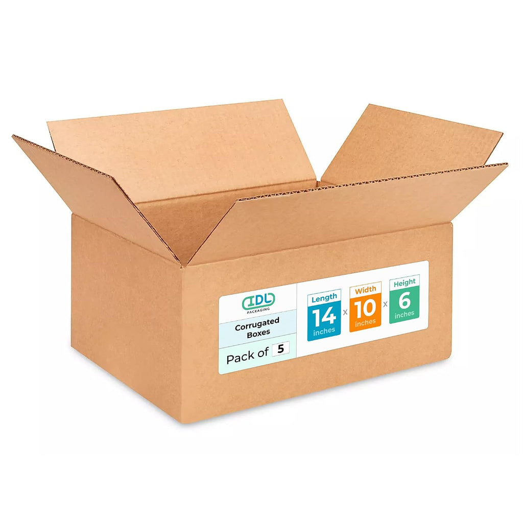 Medium Moving & Shipping Boxes 14 x 10 x 6 inches (5-Pack) - Extra Strength 200 lb vs Regular - Corrugated Strong
