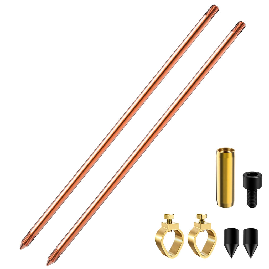 2 Pack Ground Rods 4FT Copper Clad Grounding Rod with Clamp & Coupler
