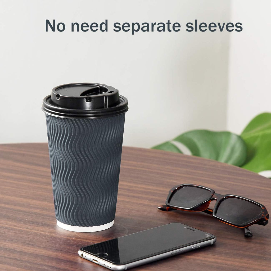 Disposable Coffee Cups with Lids and Straws - 16 oz (90 Set) Togo Hot Paper Coffee Cup with Lid To Go for Beverages