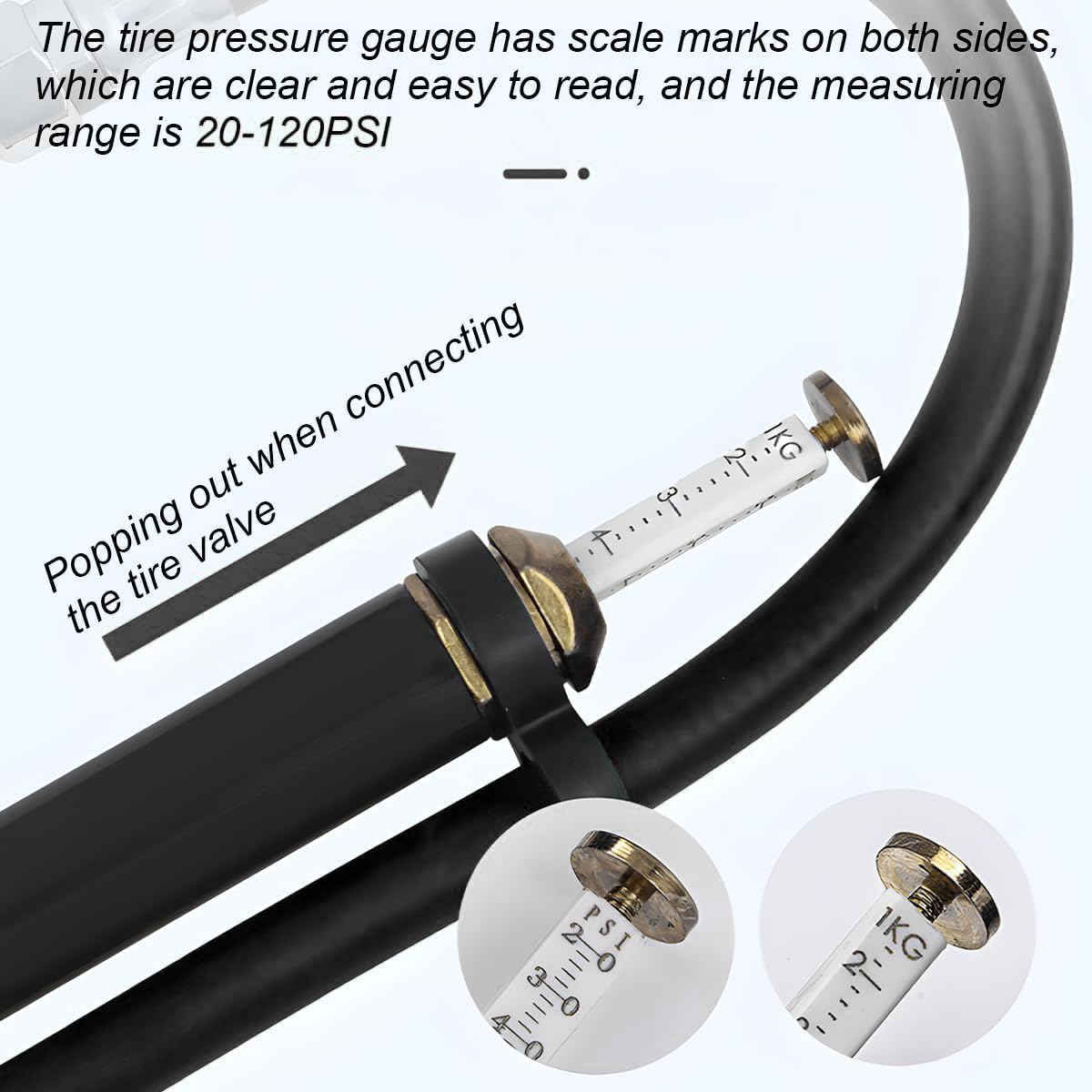 17PCS 0-200 PSI Tire Inflator Gauge, 1/4 Inch NPT, Black