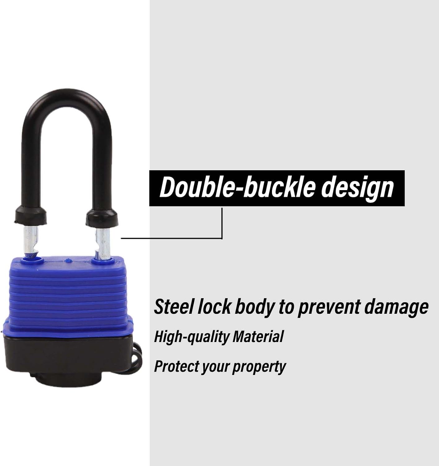 Long Shackle Padlocks 1.8", 20Pcs Keyed-Alike, Water-Resistant Cover | For Gate Boat Fence Shed Garden, 2-1/2" Long