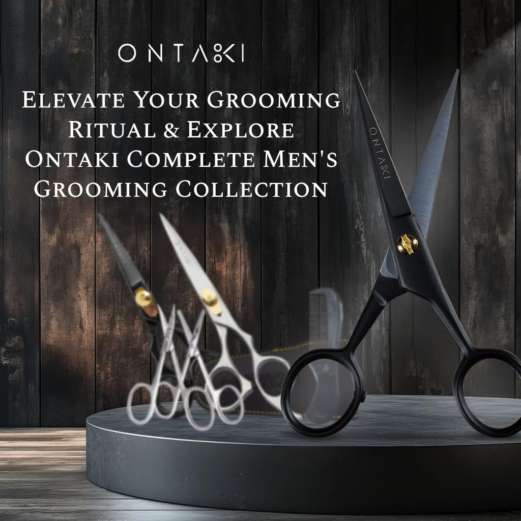 Mustache Scissors - 5-Inch, Black - Bevel-Edge Precision & Beard Trimming Scissors - Complete Kit with Mustache Comb