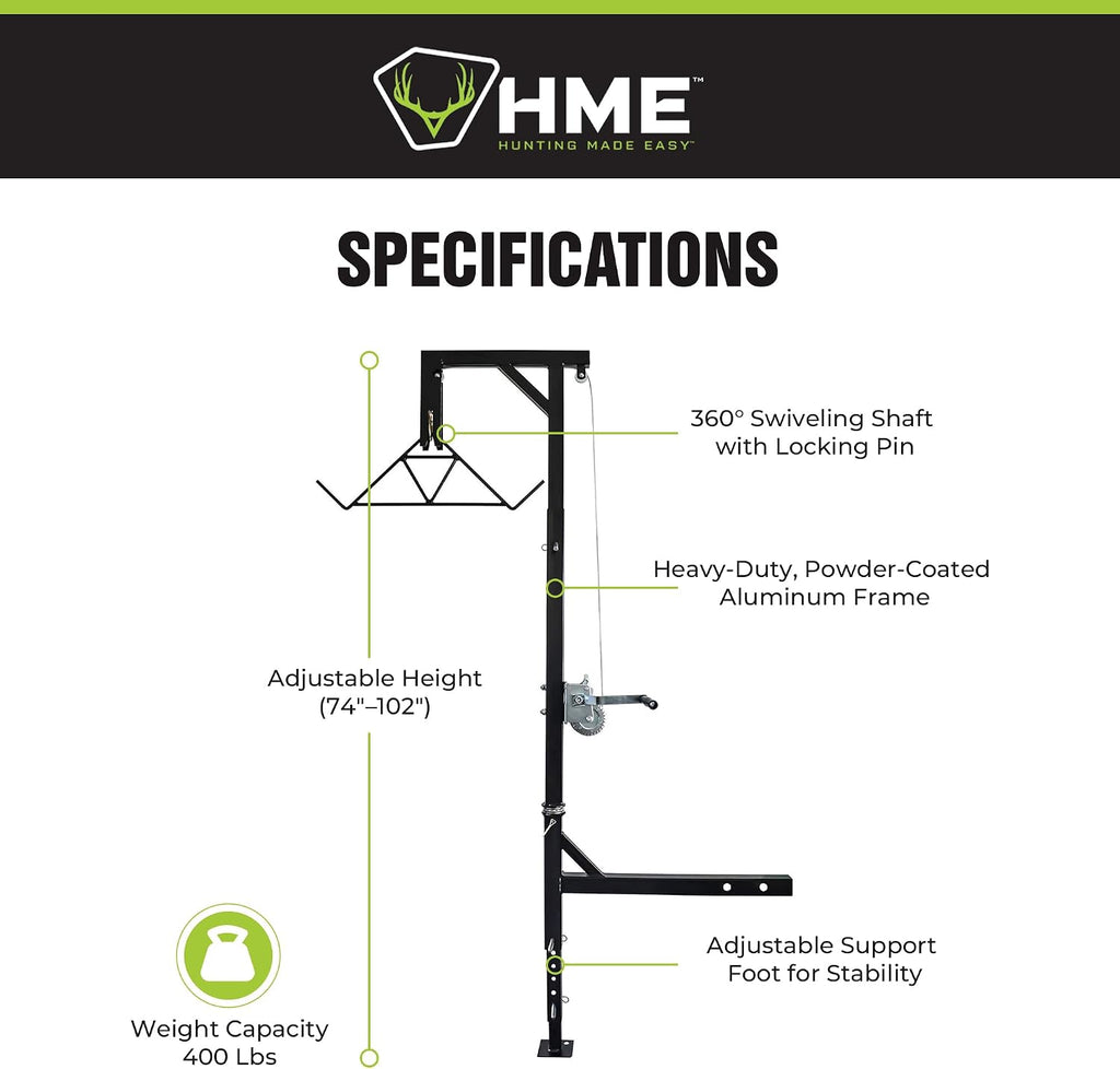Truck Hitch Game Hoist Kit with Winch and Gambrel, 400 lb Capacity | Hunting Game Skinning and Cleaning Accessory