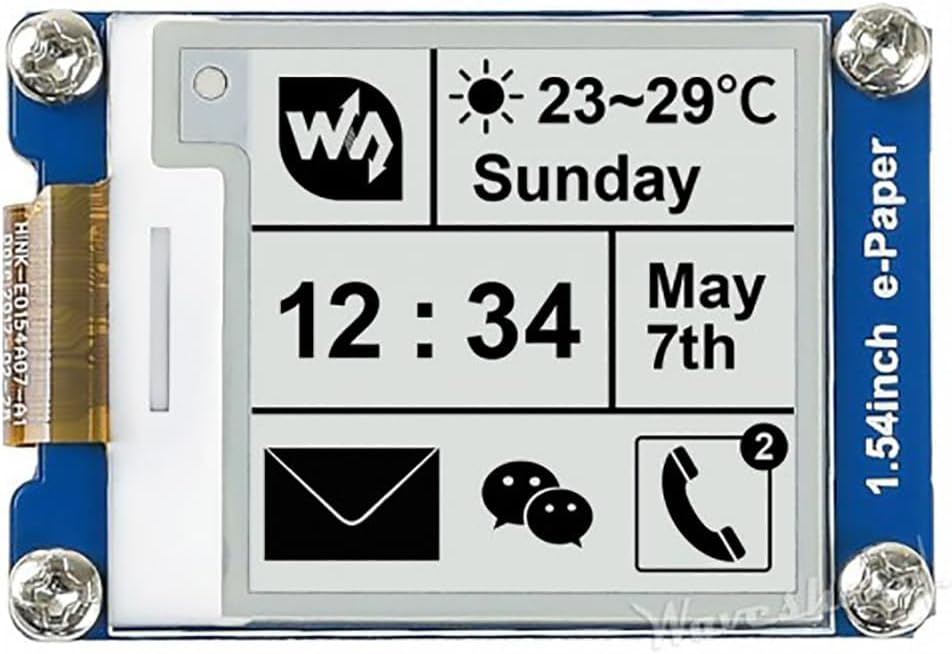 1.54 Inch E-Ink Display Module 200x200 SPI Interface e-Paper Screen Compatible with Raspberry Pi Arduino, Ultra Low Power Electronic Paper for Shelf Labels DIY Projects