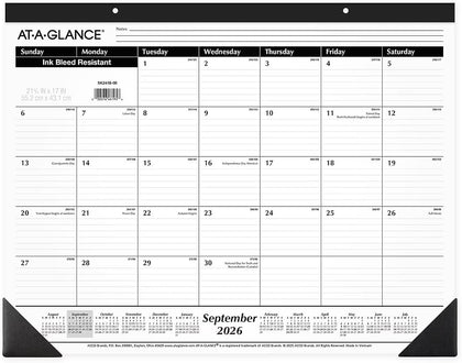 2026-2027 AT-A-GLANCE 21.75" x 17" Academic Monthly Desk Pad Calendar, White/Blue (SKLPAY-32-27)