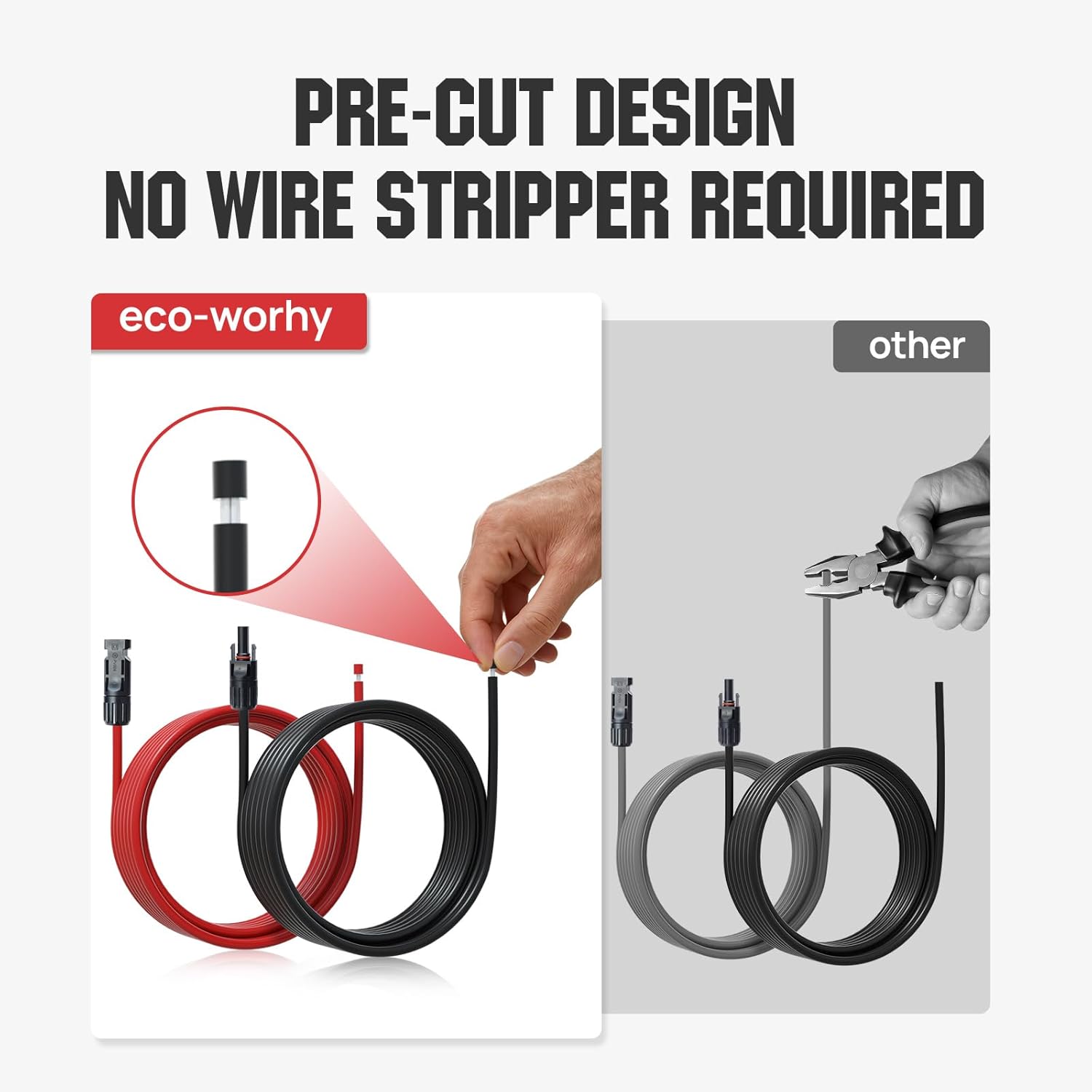 10FT 10AWG Solar Extension Cable 30A/1000V DC, IP67 Waterproof with Compatible Quick Connectors (Red+Black) for Solar