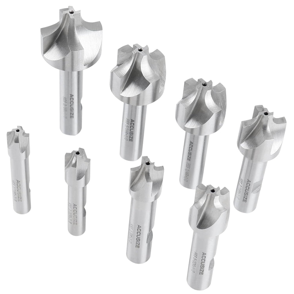 Accusize HSS Corner Rounding End Mill Set, 1/16" to 3/8", 8 Pcs