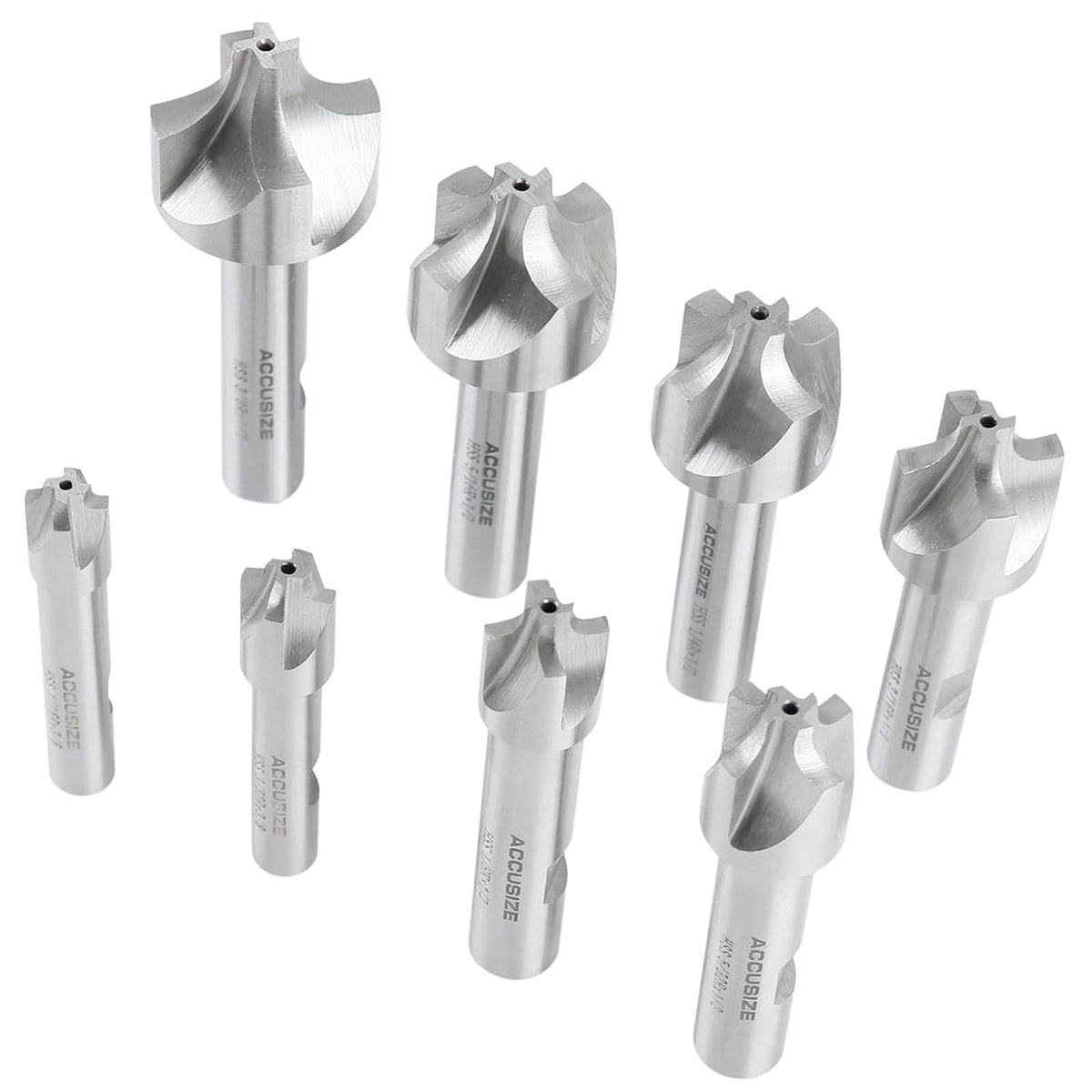 Accusize HSS Corner Rounding End Mill Set, 1/16" to 3/8", 8 Pcs