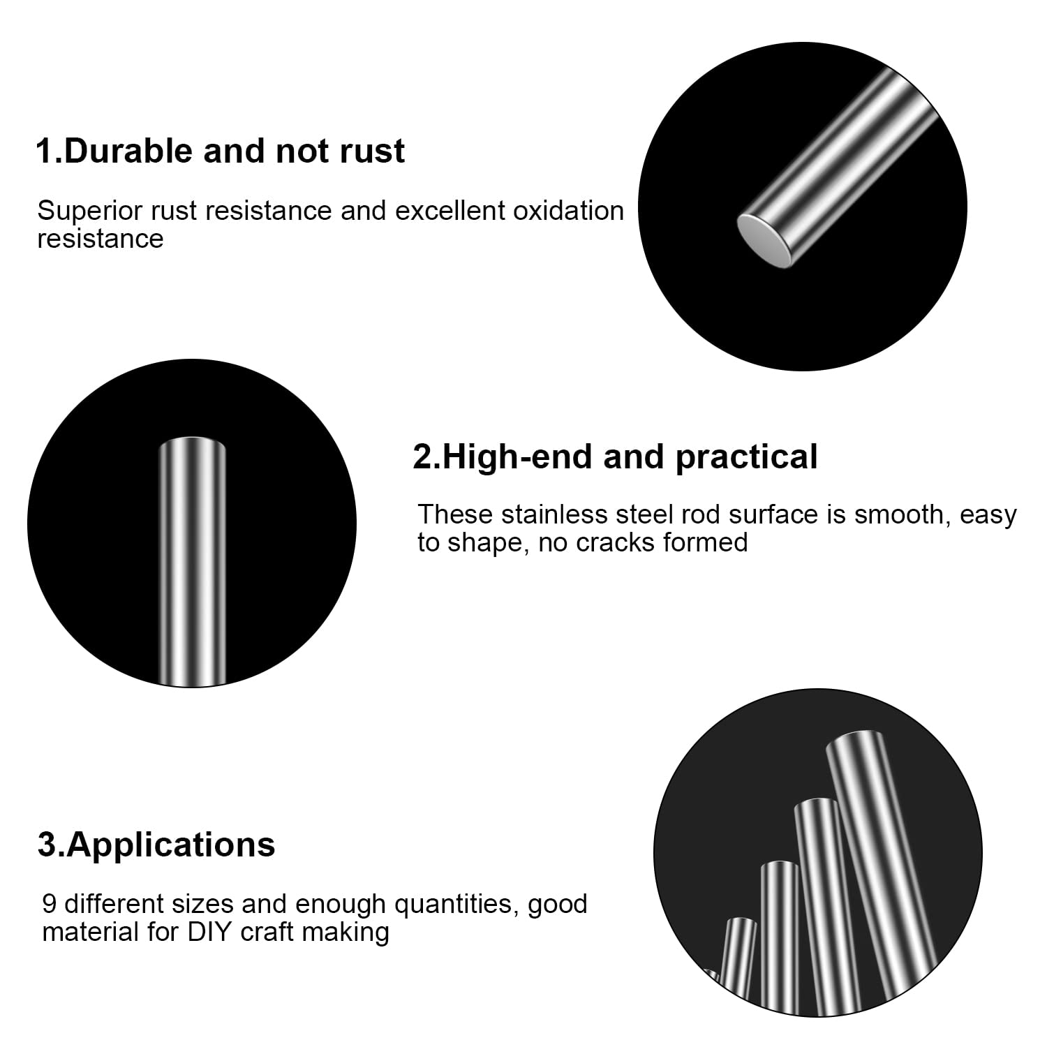 Stainless Steel Rods Assortment Kit, Diameter 1.0-8.0mm for DIY Craft Making, Handle Pin (27 Pieces)