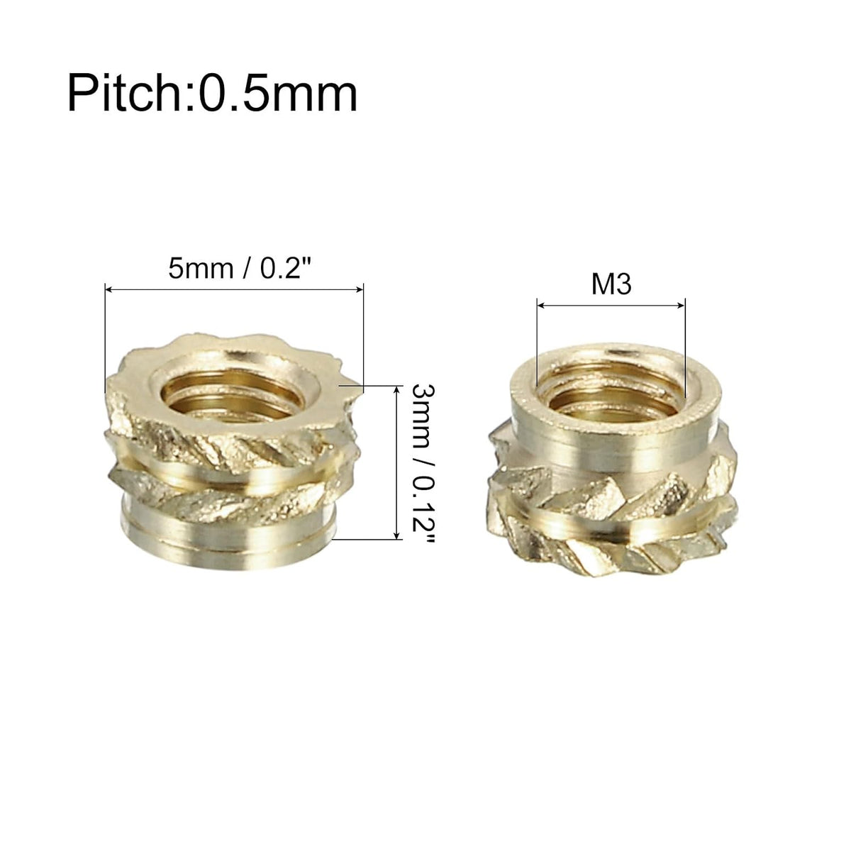 uxcell Knurled Insert Nuts, 100pcs M3 x 3mm L x 5mm OD 3D Printing Brass Nuts Female Threaded Inserts Brass Heat Set Insert Embedment Nuts