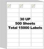 500 Sheets 15000 Address Labels, AveneMark 30-UP 1" x 2-5/8" Shipping Sticker Papers for Laser and Inkjet Printers