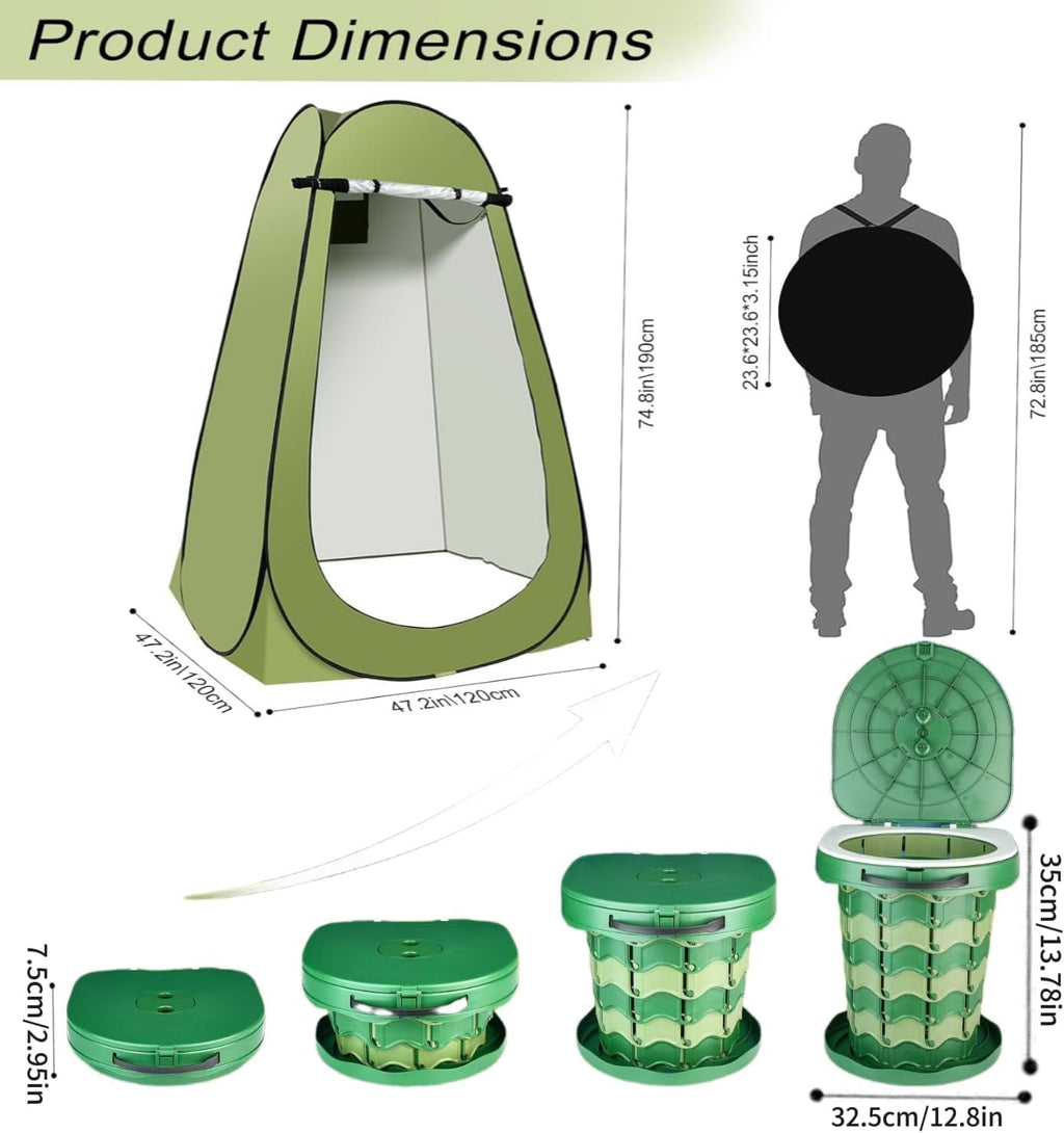 Portable Toilet Kit, Portable Camping Toilet with Pop-Up Privacy Tent with 12 Toilet Bags, Tents Washable Outdoor