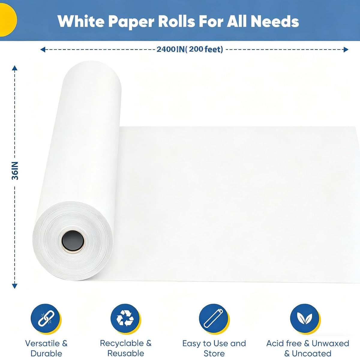 White Wrapping Paper, 36"x2400" (200') Craft Kraft Paper Roll for Gift Wrap