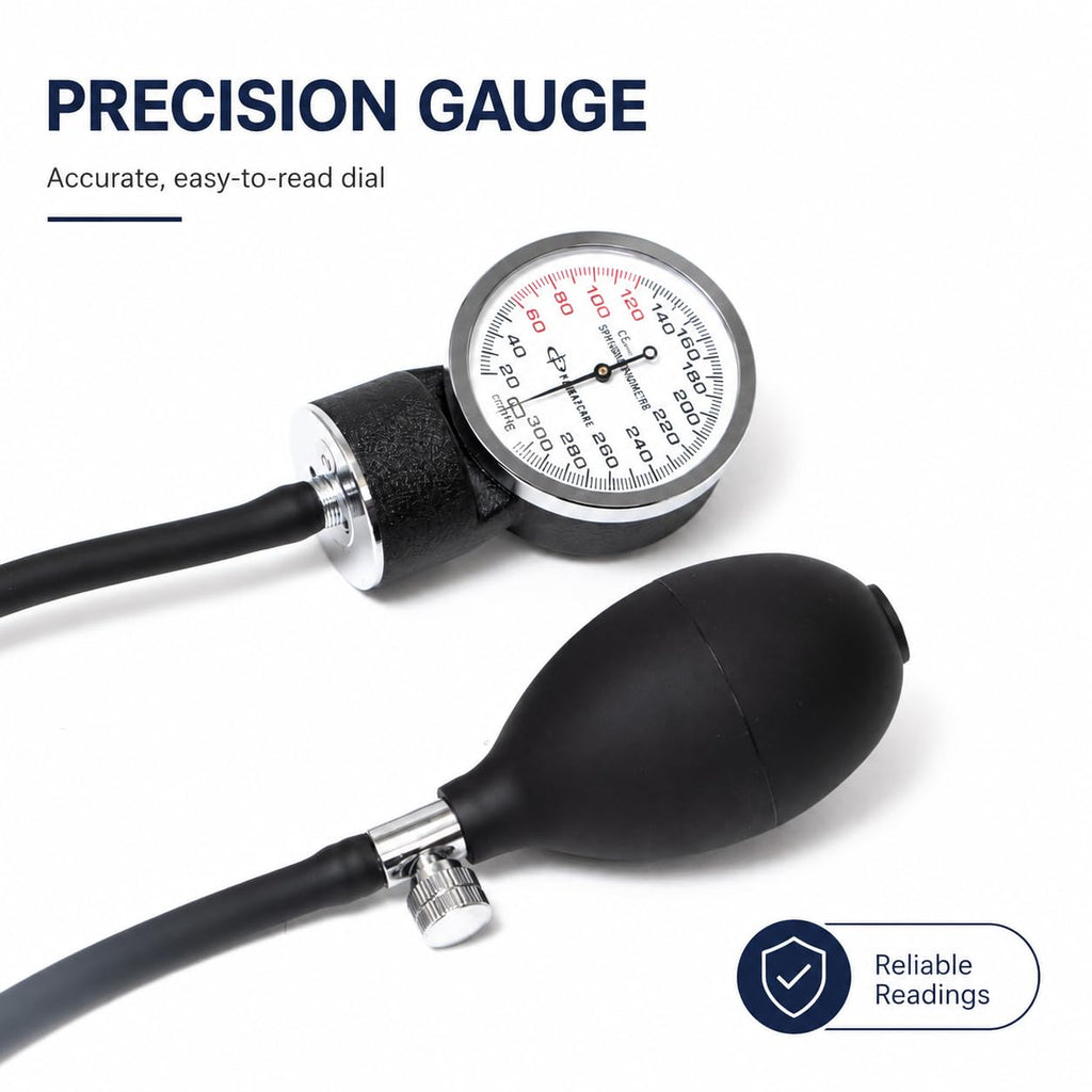 Adult Size Self Taking Black Aneroid Sphygmomanometer, Stethoscope Kit - Professional Blood Pressure Machine with