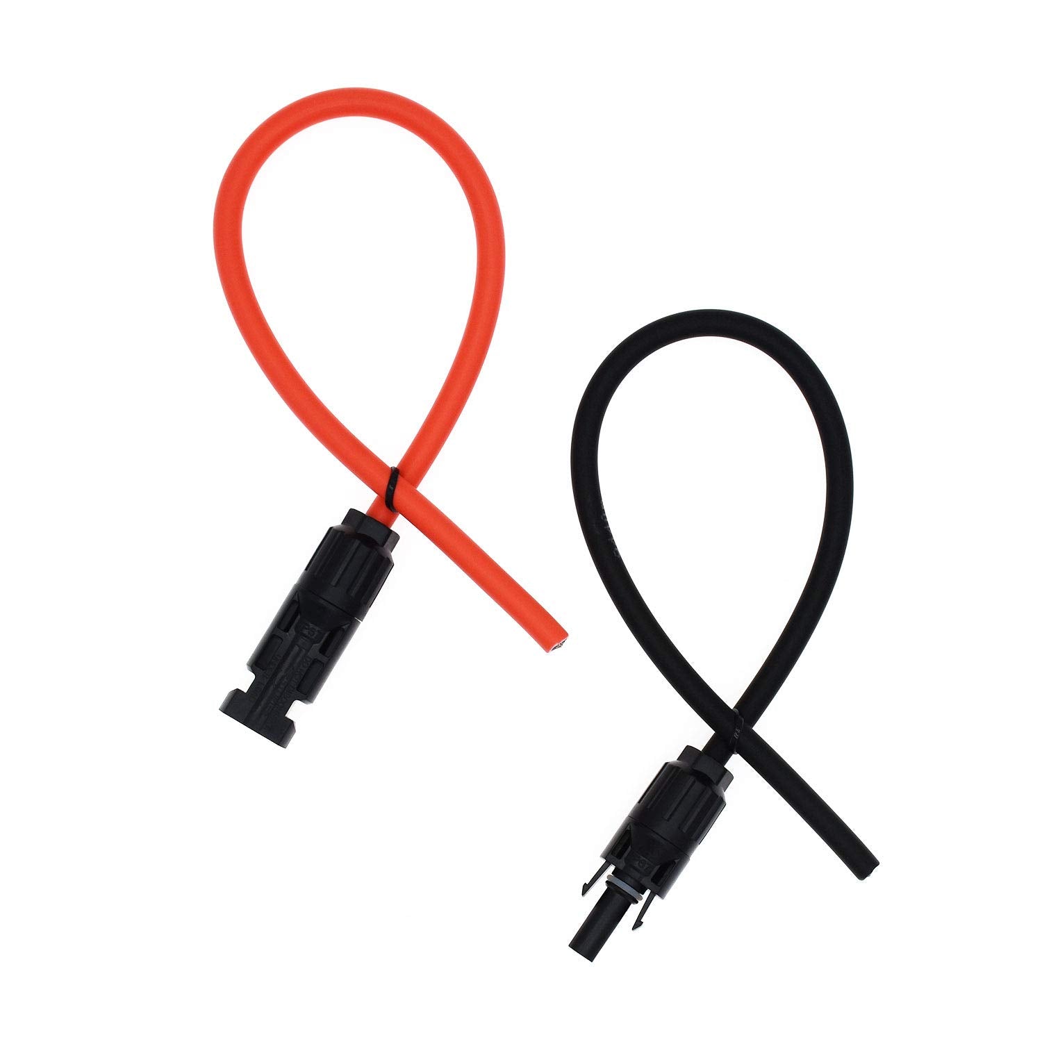10AWG(6mm²) 1FT Solar Extension Cable, PV Connector to Bare Wire | 1 Pair Tinned Copper PV Cables for Solar Panels to