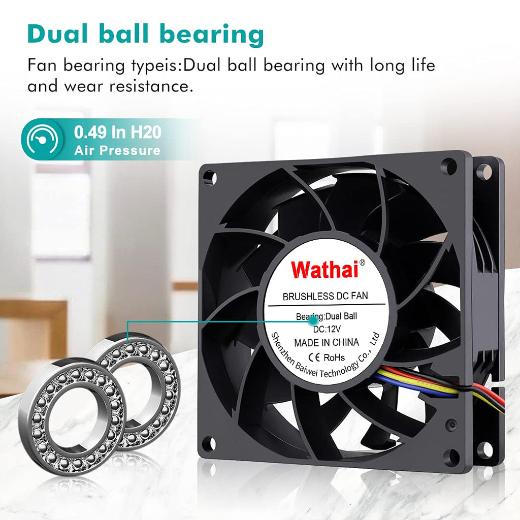 Wathai 4 Pin 80mm PC Computer Case Fan 12V High CFM Big Aflow DIY Cooling
