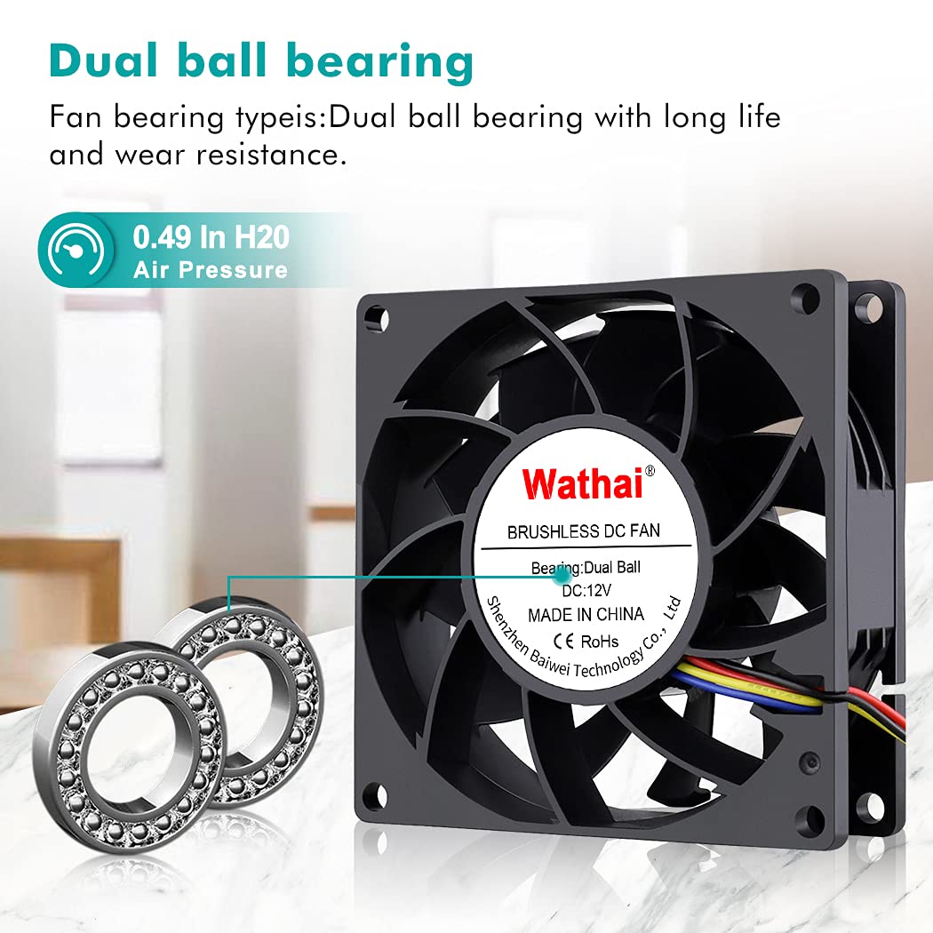 Wathai 4 Pin 80mm PC Computer Case Fan 12V High CFM Big Aflow DIY Cooling
