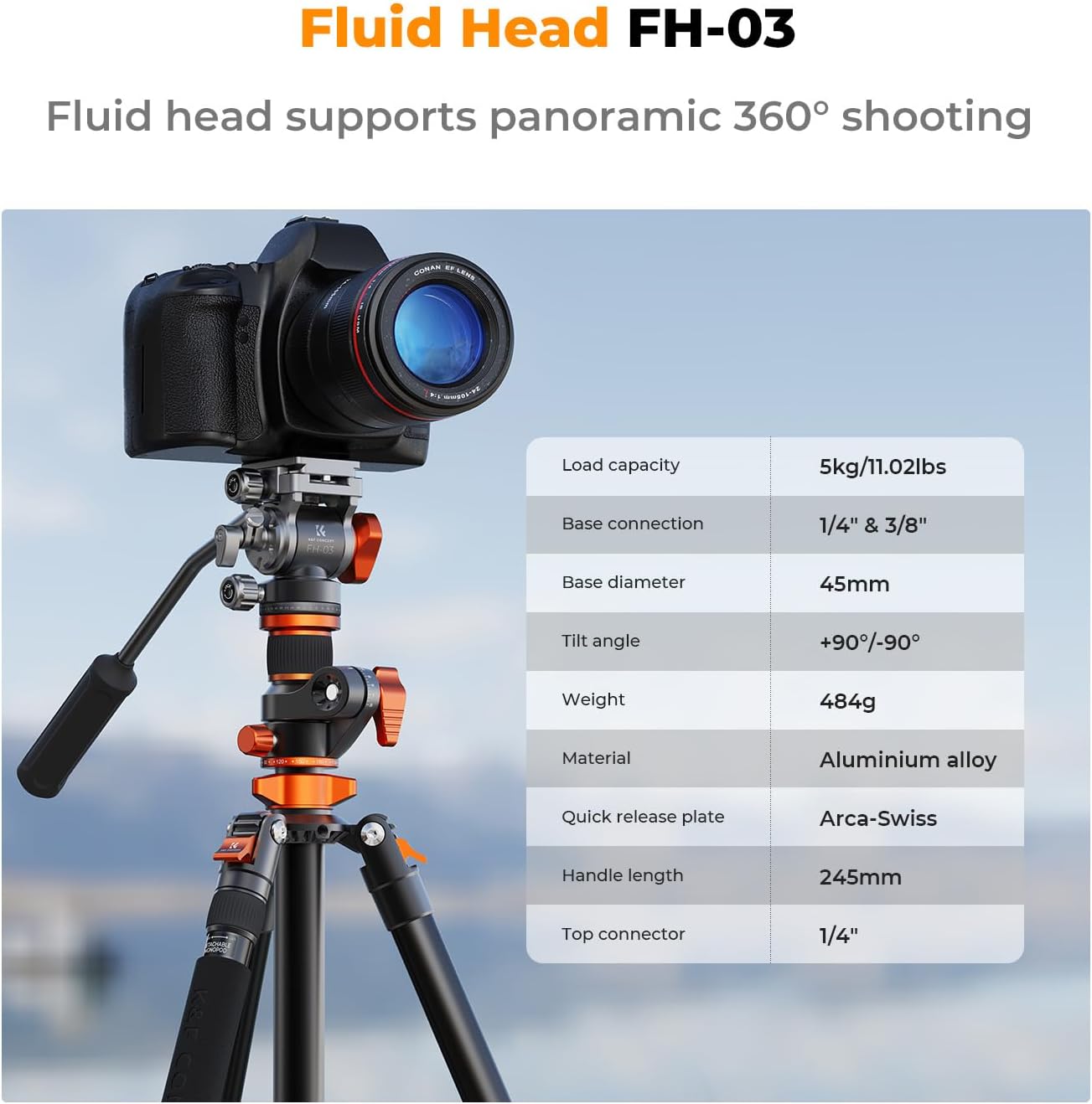 90''/230cm Horizontal Fluid Head Camera Tripod | Heavy Duty Overhead Shooting Video Tripods, Center Colmun
