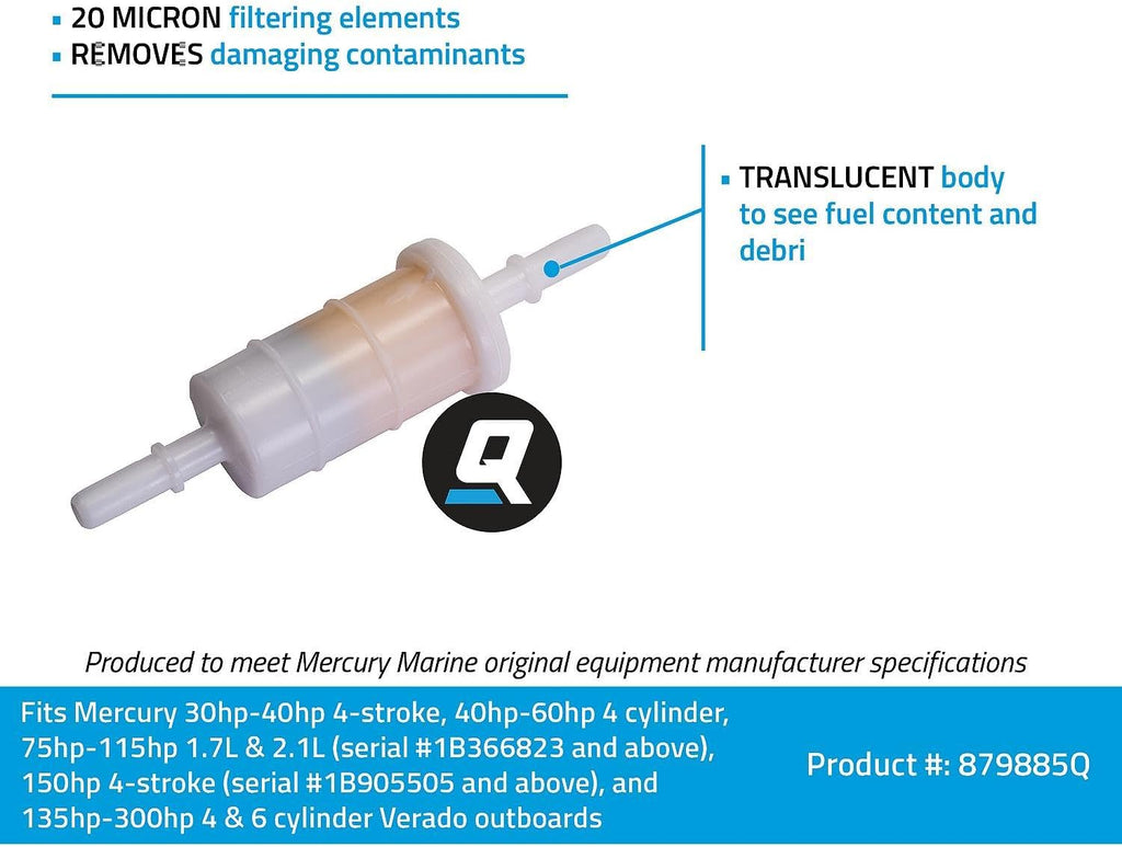 Quicksilver 879885Q Inline Fuel Filter for Mercury & Mariner Outboards