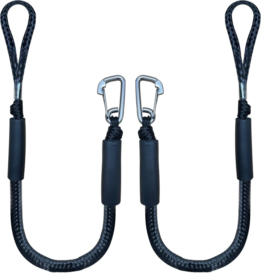 3 Feet Bungee Dock Line Boat Ropes for Docking Line Mooring Rope with Stainless Steel Clip Accessories for Boats 2pcs