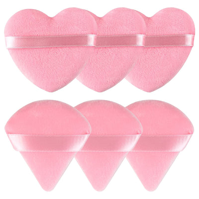 6 Pieces Powder Puff Face Soft Heart Shape and Triangle Makeup Puff for Loose Powder Mineral Powder Body Powder