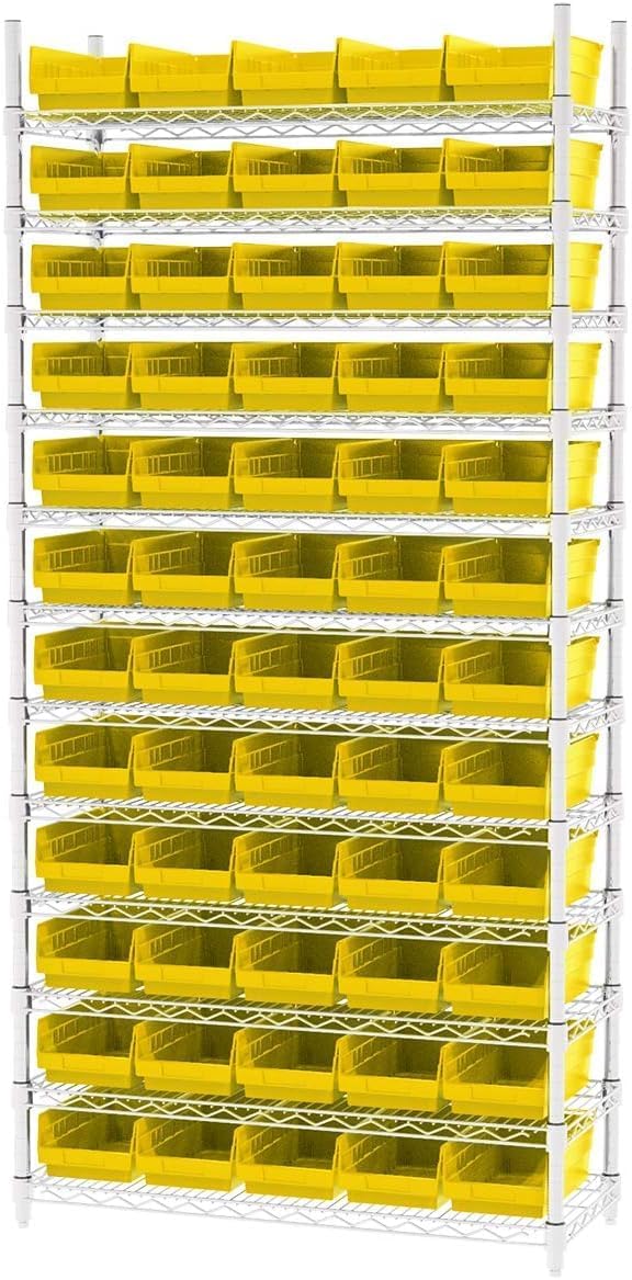 Heavy Duty Plastic Shelf Bins, 12"x 6.5"x 4", Yellow, 12-Pk