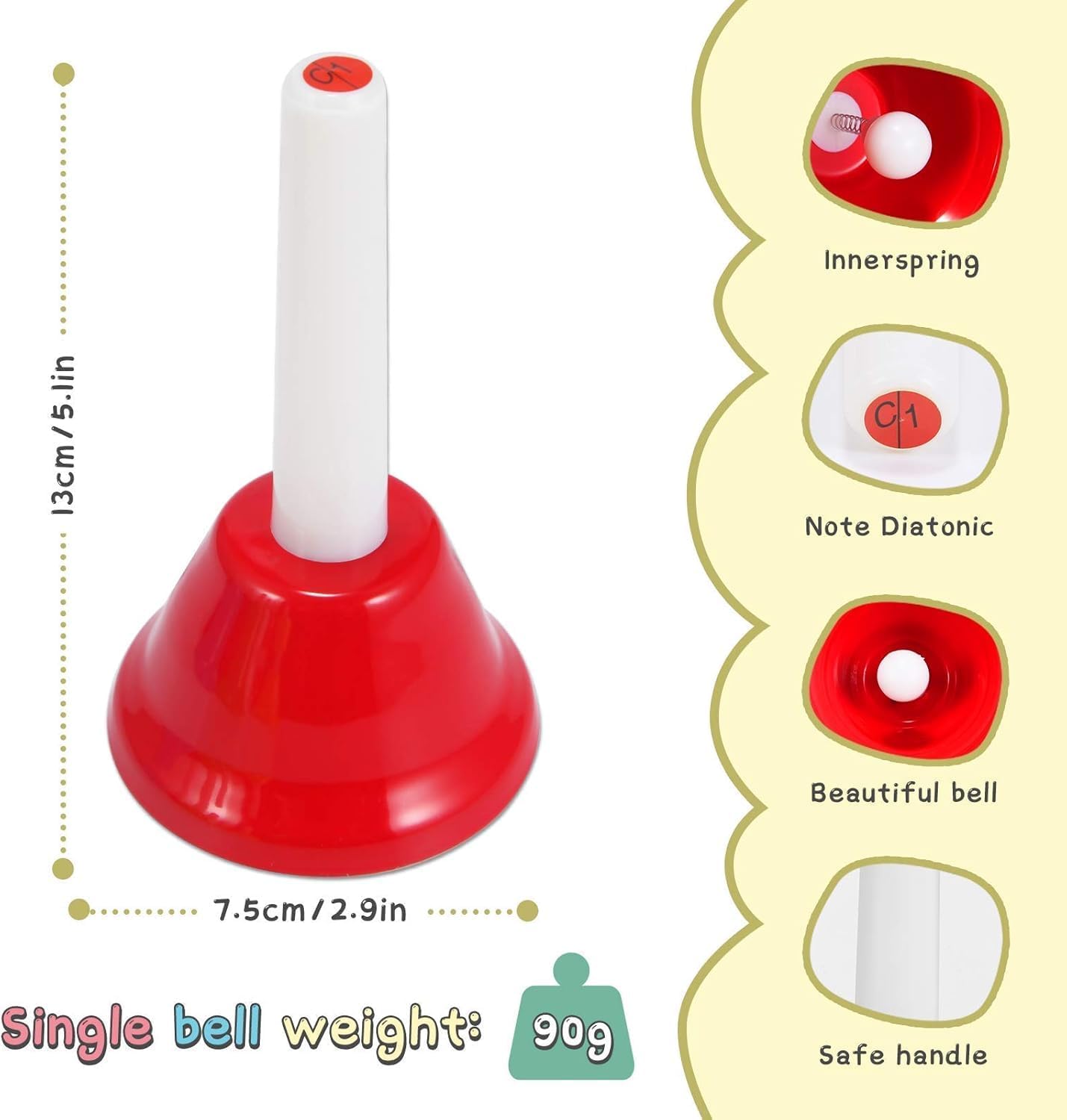 Hand Bells, 8 Note Musical Handbells Set with 17 Songbook Musical Toy Percussion Instrument for Toddlers Children