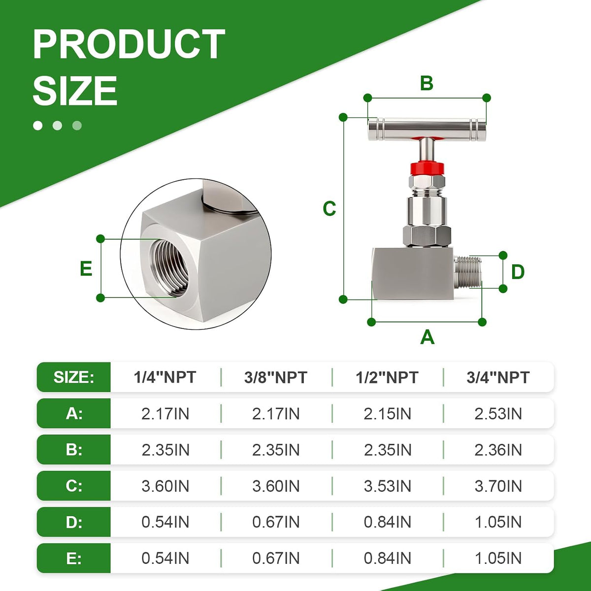 TAISHER 1PCS 304 SS, 3/4" FNPT x MNPT, High Pressure Straight Needle Valve