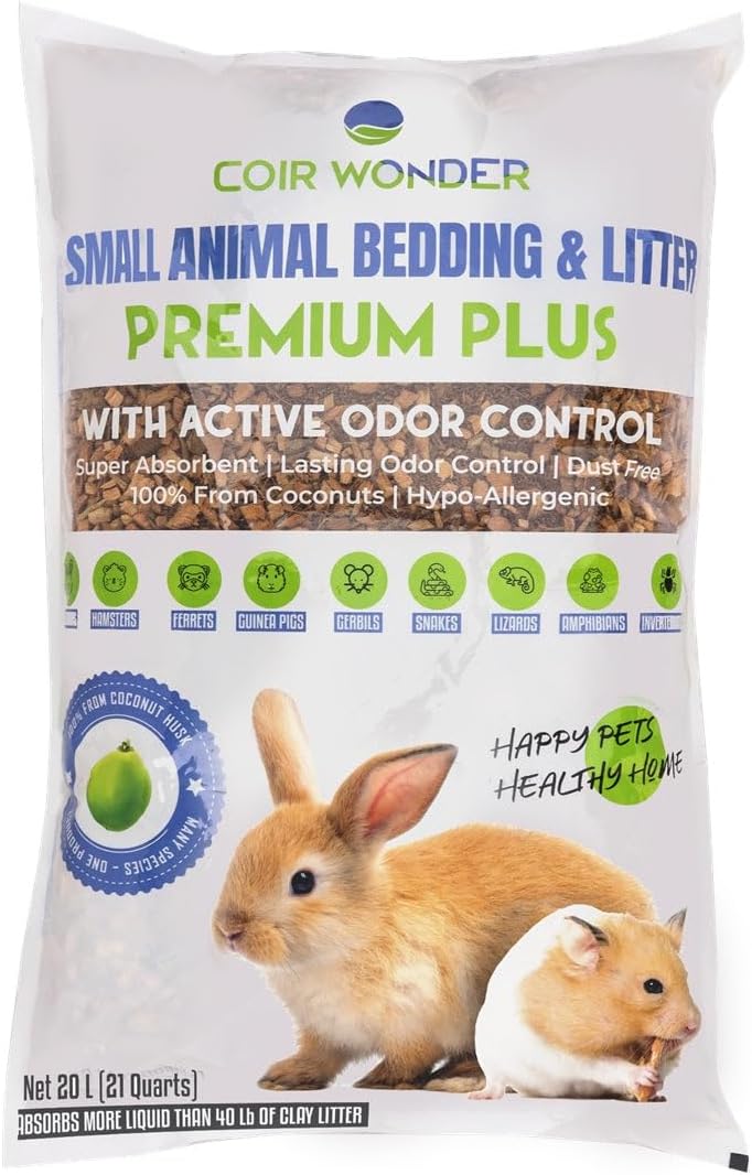 Small Animal Bedding – 20 L –– Coco Chip Fiber Bedding Substrate for Guinea Pig, Hamster, Rabbit, Bunny Litter