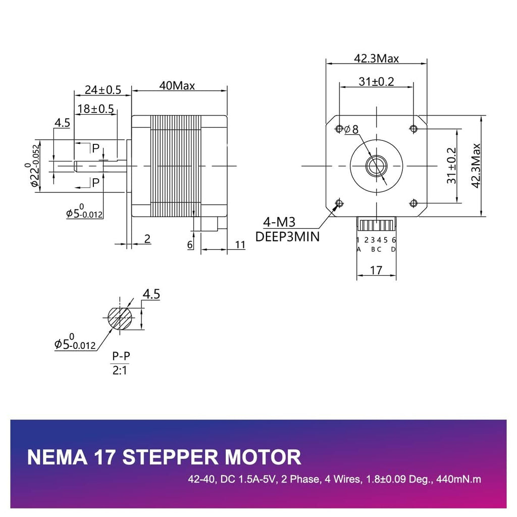 SIMAX3D Nema 17 Stepper Motor 42x40 with 39.3in(1Meter) Cable 1.5A 2Phase 4 Wires 1.8 Degree for 3D Printers and CNC Extrude (1pc of Pack)