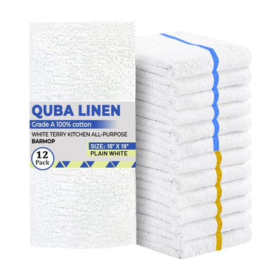 SFL QUBA Linen - Bar Mops Towels, 12 Pack Premium Quality 100% Cotton, Size 16x19 Highly Absorbent and Multi-Purpose