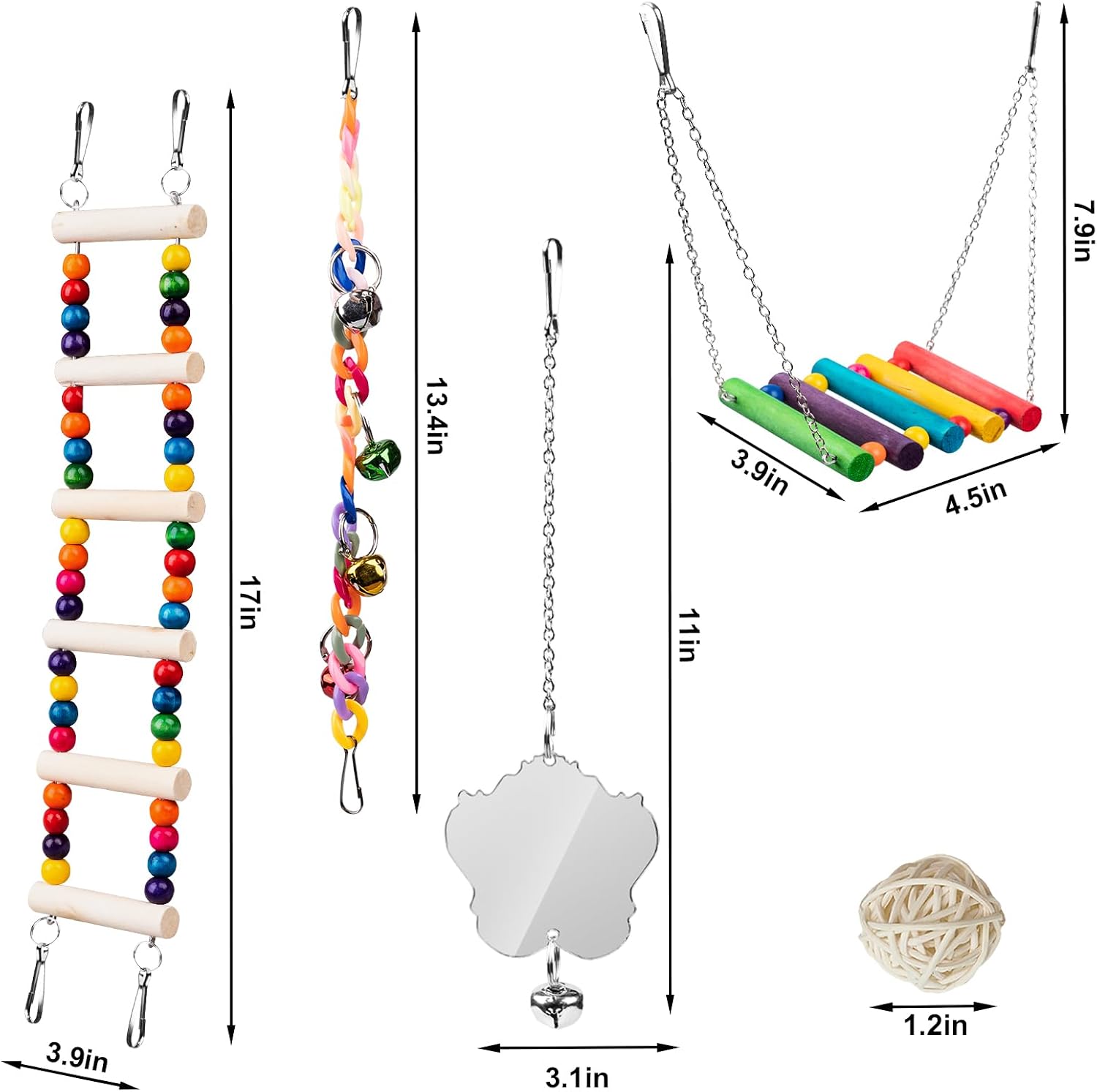 Bird Toys for Parakeets 7Pcs, Wood Parrots Budgie Cage Accessories, Bird Perch Swings for Small Conure Cockatiel