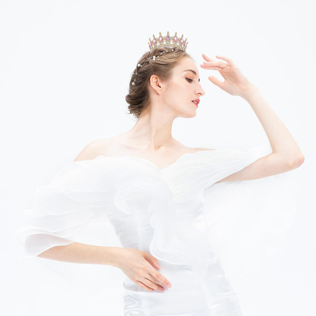 Rhinestone Queen Crown with Sash Women's Tiara Costume Headwear Crown for Women