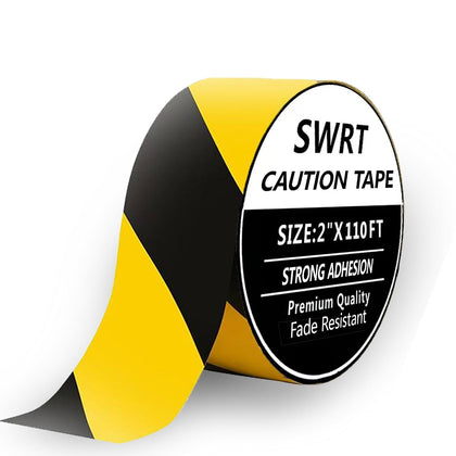 2 Inch x 110FT Black & Yellow Hazard Tape Warning Safety Stripe Tape for Floor Marking, Strong Adhesive Wear