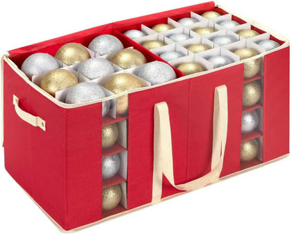 Large Christmas Ornament Storage Box With Adjustable Dividers,Ornament Storage Container with Two Handlesfor 128