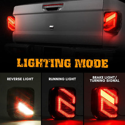 LED Tail Lights for Jeep Gladiator JT 2020–2024, S-Shaped Rear Brake Lamps with 30W Reverse Light, DOT Compliant