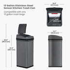 13 Gal Sensor Kitchen Trash Can with Lid | Pet Lock Odor Filter