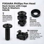 M6x16 Rack Mount Screws, Steel Cage Nuts & Nylon Washers, 50-Pack