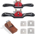 9"/10" Adjustable Flat Spokeshave Set with 6pcs Metal Blades & 1pc Plane | Portable Woodworking Planes, Ergonomic