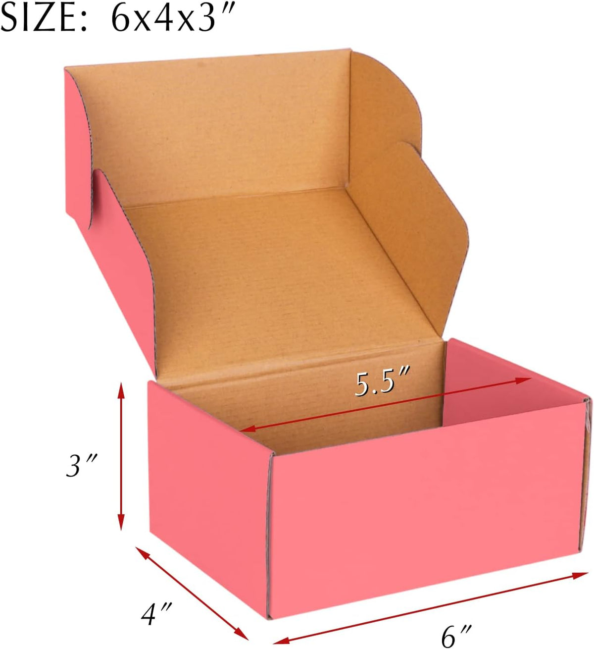 Pink Cardboard Corrugated Boxes - 6x4x3, 30 Pack Small Shipping Boxes for Mailing & Packaging