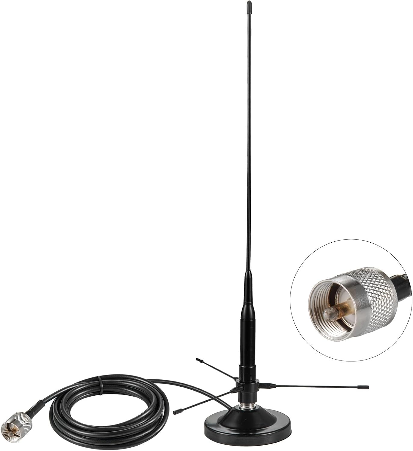 UHF VHF Dual Band 136-174MHz 400-470MHz Magnetic Base Mount Soft Whip Antenna with Ground Plane Kit, Vehicle Mobile