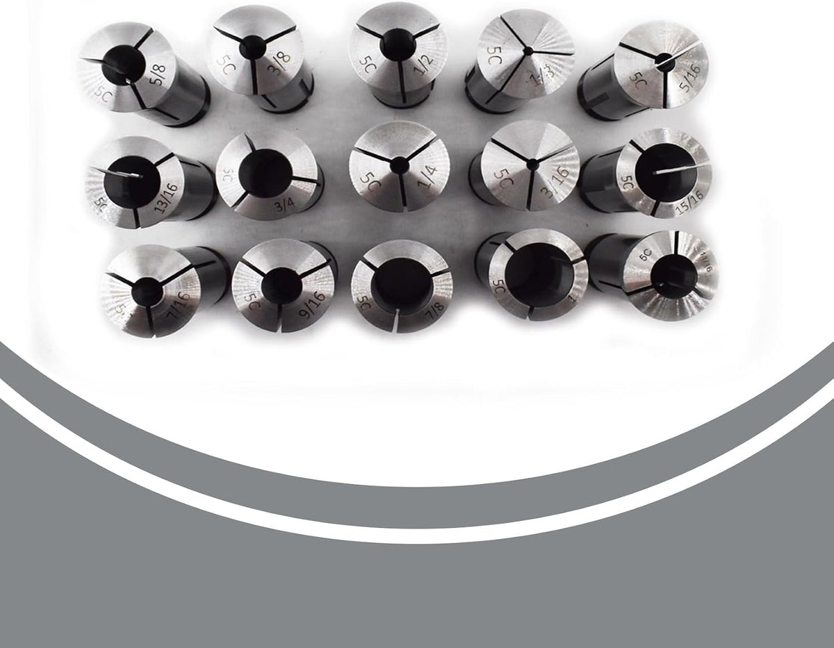 15-Pack Precision 5C Collet Set 1/8in-1in Mill Chuck Holder