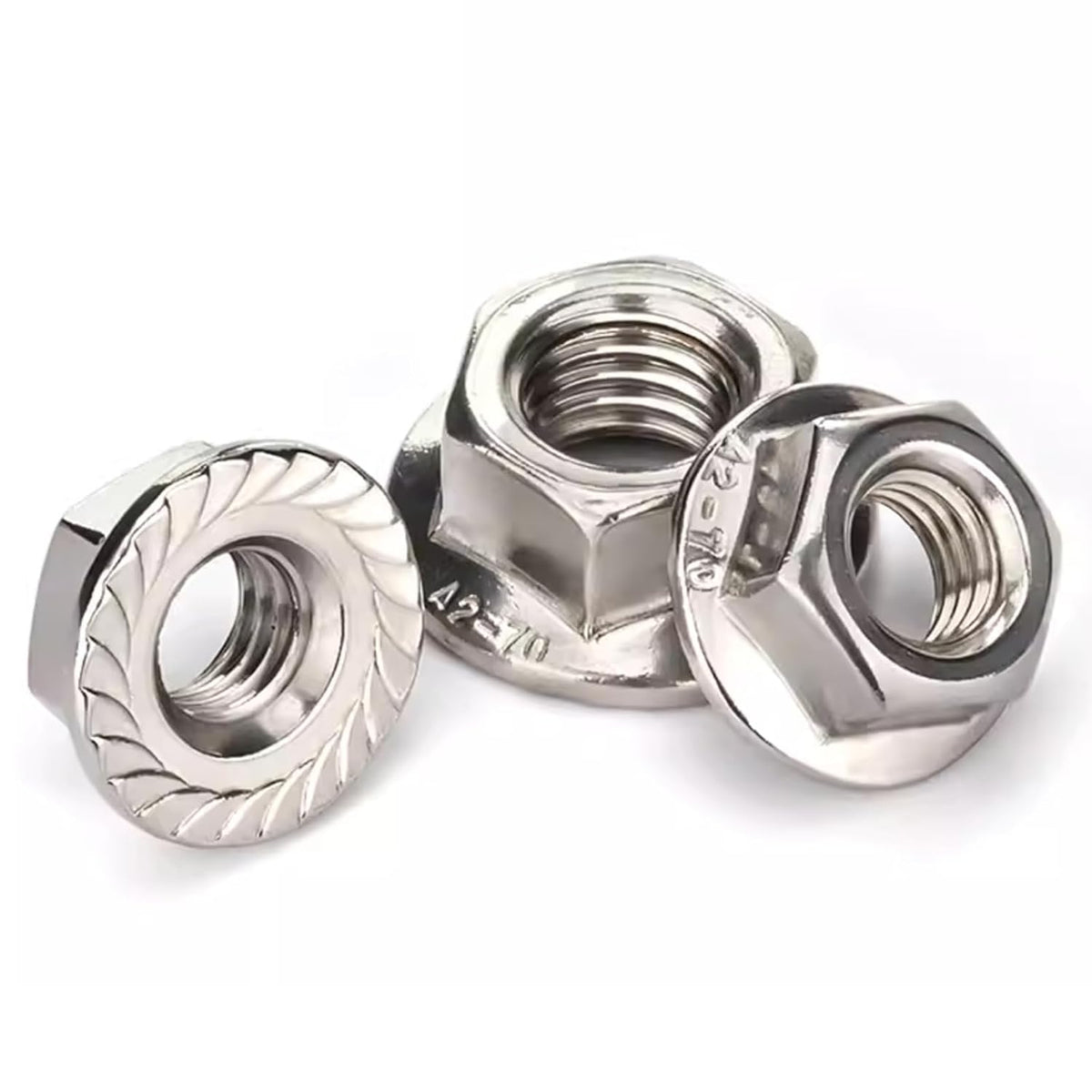 1/2"-13 Flange Nuts, 304 Stainless Steel Serrated Flange Hex Lock Nuts, 5Pcs-Pack