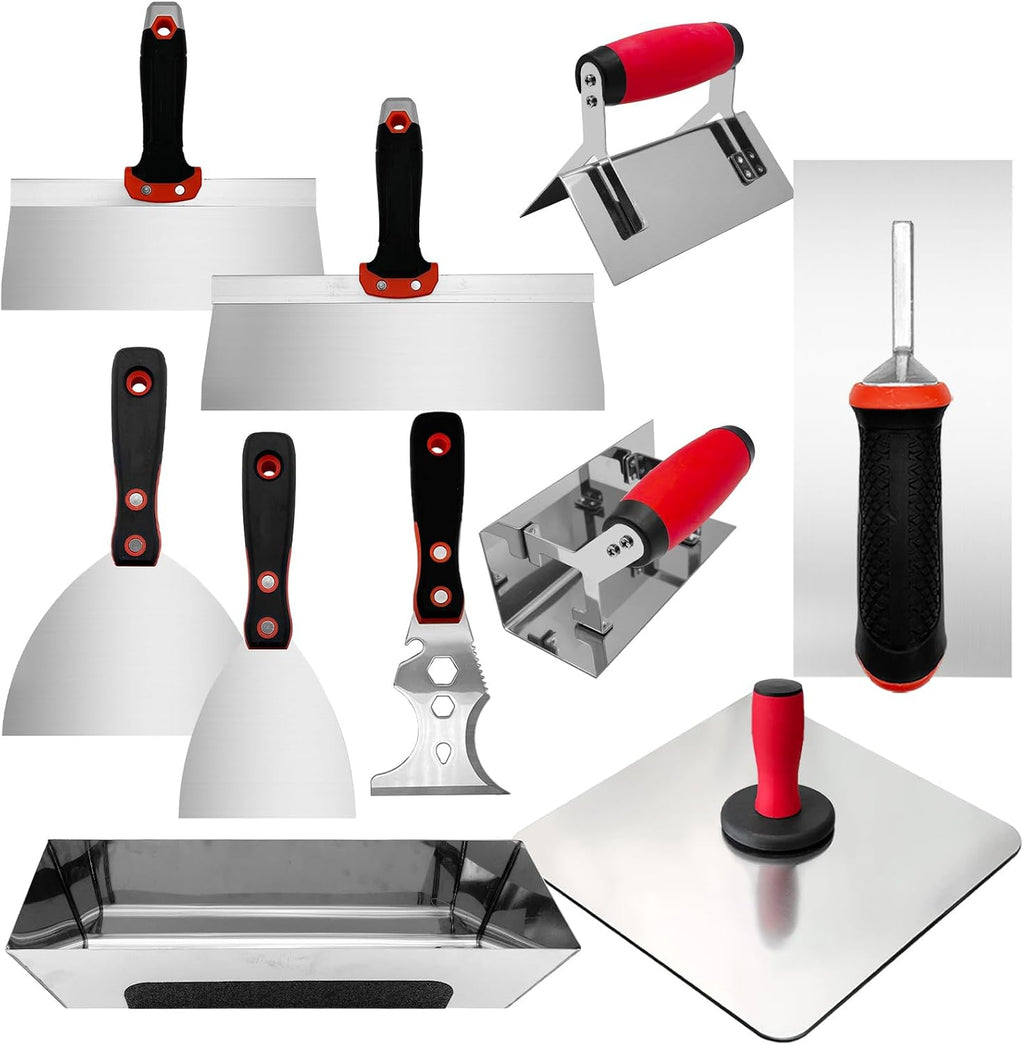 Drywall Knife Set, 10 Pcs Drywall Hand Tool Kit | Putty Knife, Aluminum Hawk, Mud Pan, Finishing Trowel