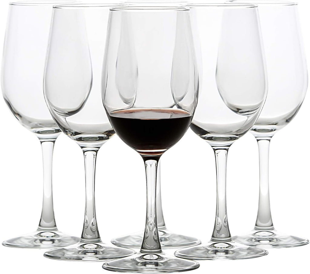 12 Ounce - Set of 6, All-Purpose Classic Durable Red/White Wine Glasses