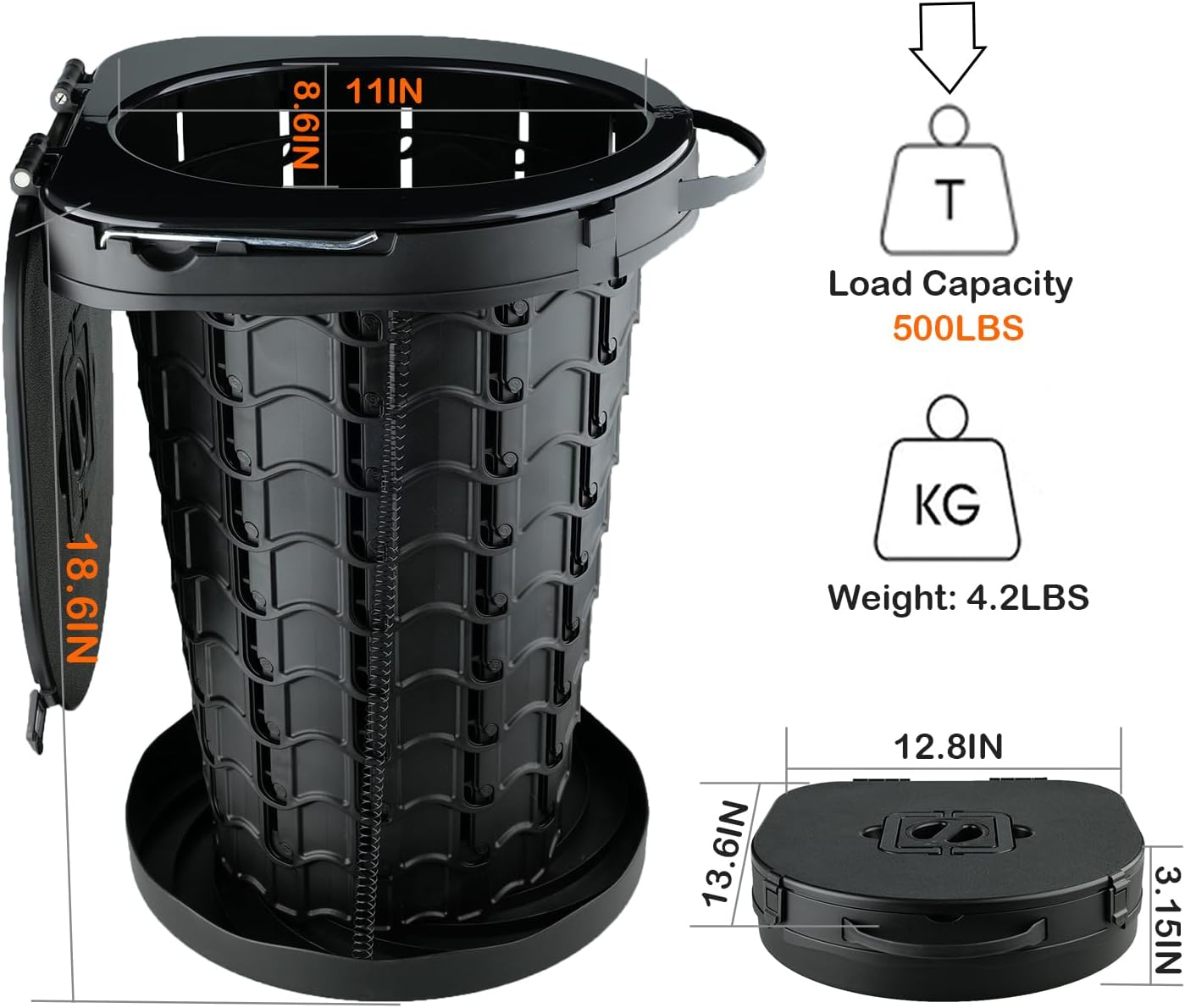 XXL Portable camping Toilet, Foldable and Height Adjustable, Load Capacity 500lbs, with Carrying Handle, Perfect for