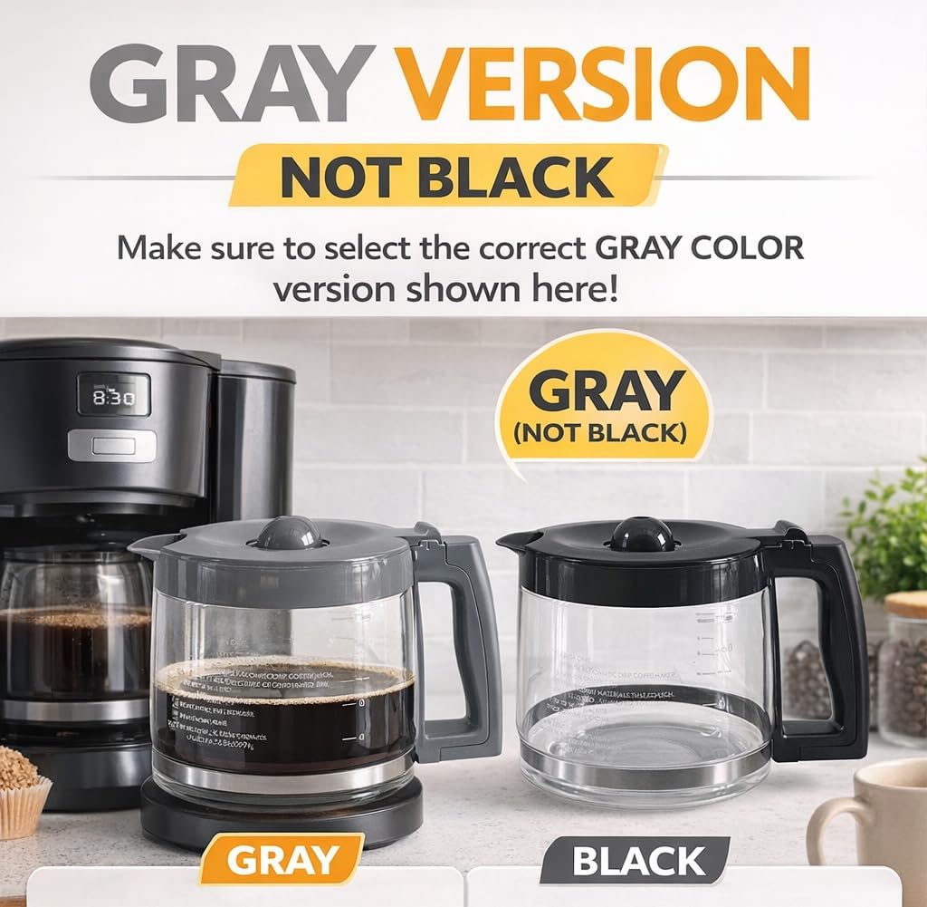 12-Cup Glass Replacement Carafe,Gray, Compatible with Kenmore Coffee Maker KKCM12S-AZ
